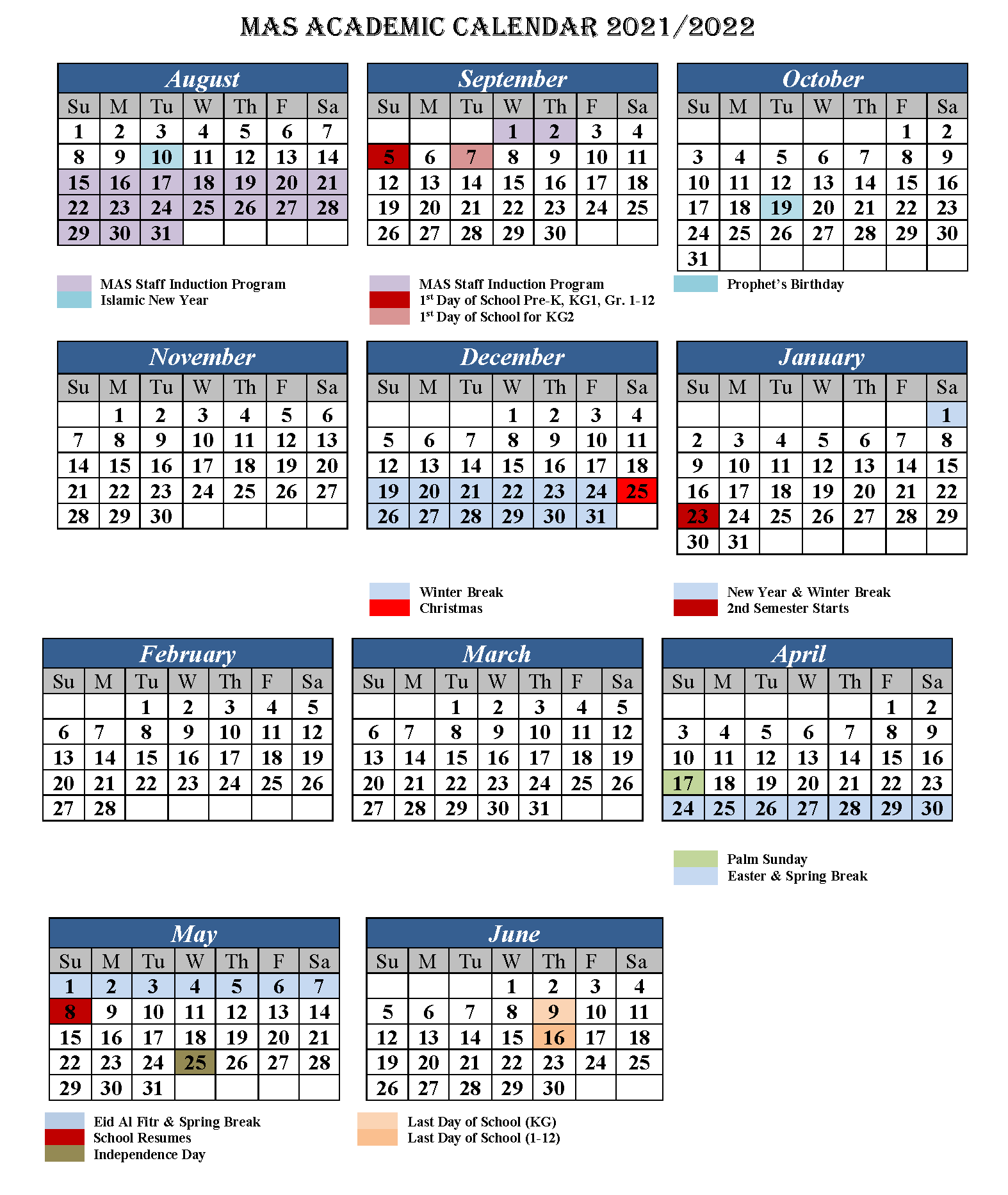 School Calender Modern American School